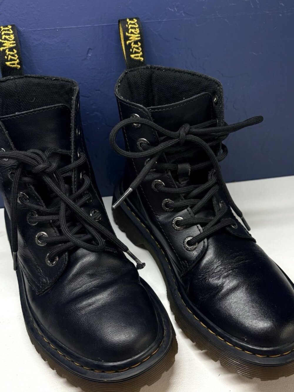 Dr. Martens Women Luana Ankle Lace Up Combat Leather Boots Sz 6 Black Bounce‎